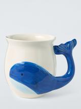 John Lewis Hand Painted Stoneware Whale Mug, 530ml, Blue/White