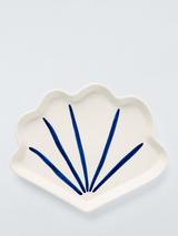 John Lewis Hand Painted Stoneware Shell Side Plate, 21.5cm, White/Blue
