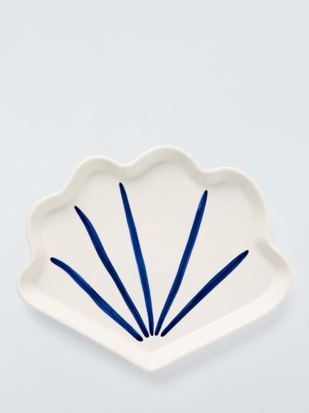 John Lewis Hand Painted Stoneware Shell Side Plate, 21.5cm, White/Blue, Multi