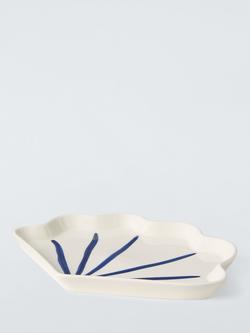 John Lewis Hand Painted Stoneware Shell Side Plate, 21.5cm, White/Blue - view 2, Multi