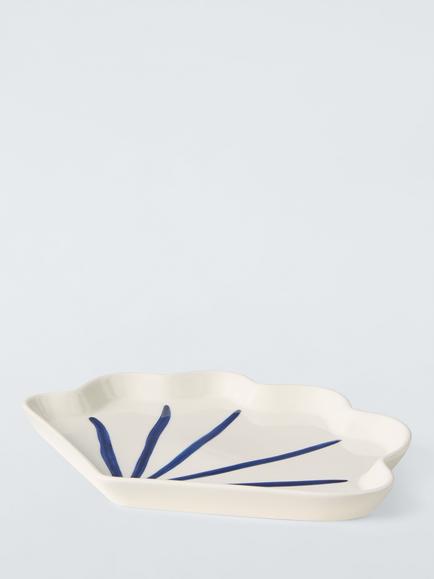 John Lewis Hand Painted Stoneware Shell Side Plate, 21.5cm, White/Blue - view 2, Multi