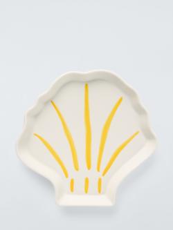 John Lewis Hand Painted Small Stoneware Shrimp Plate, 17cm, White/Yellow, Multi