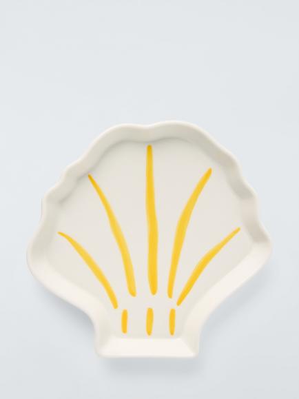 John Lewis Hand Painted Small Stoneware Shrimp Plate, 17cm, White/Yellow, Multi