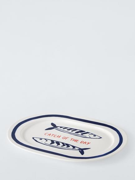 John Lewis Fish Catch of the Day Oval Fine China Platter, 35cm, Blue/Multi, Multi