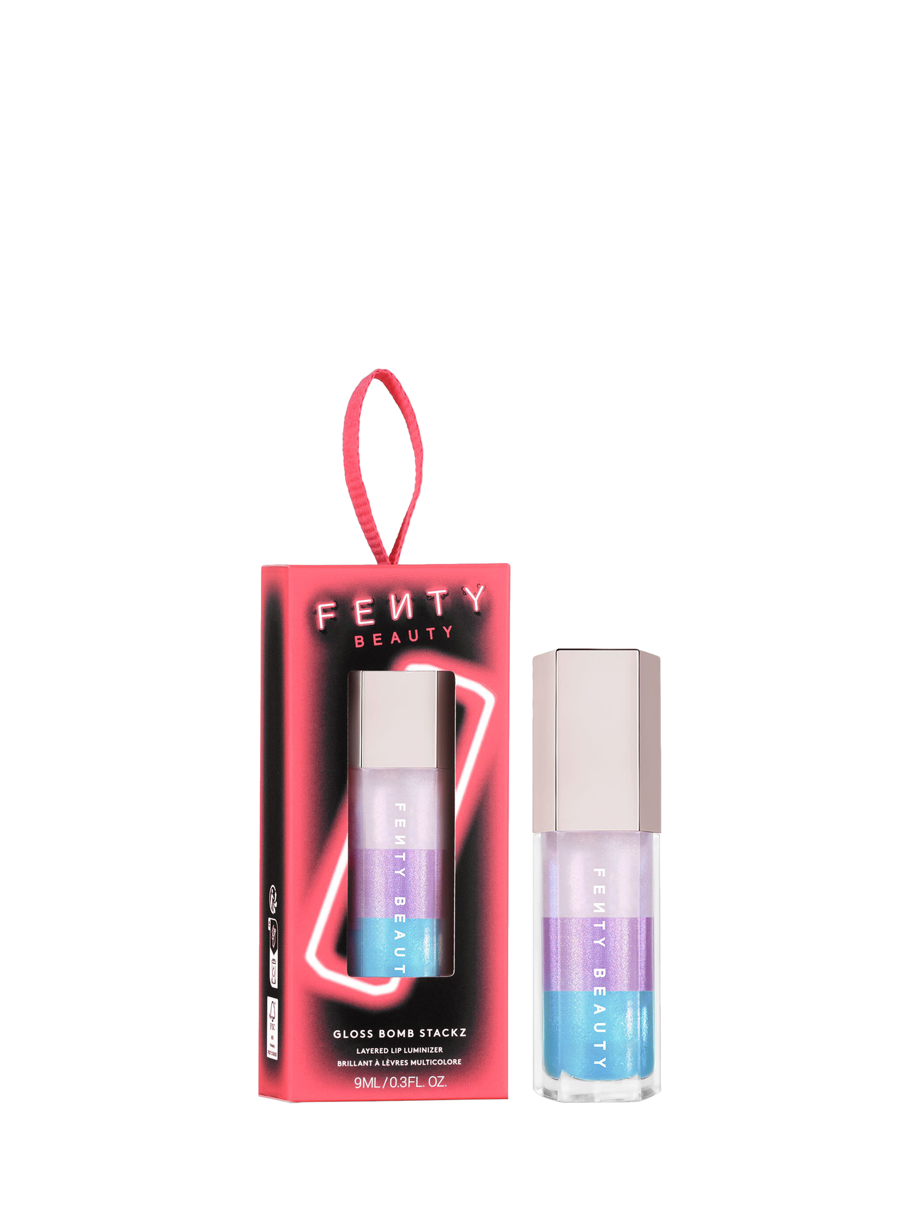 Product image 1 of 3, which shows Fenty Beauty Gloss Bomb Stackz Layered Lip Luminiser Ornament, Unicorn Blizzard