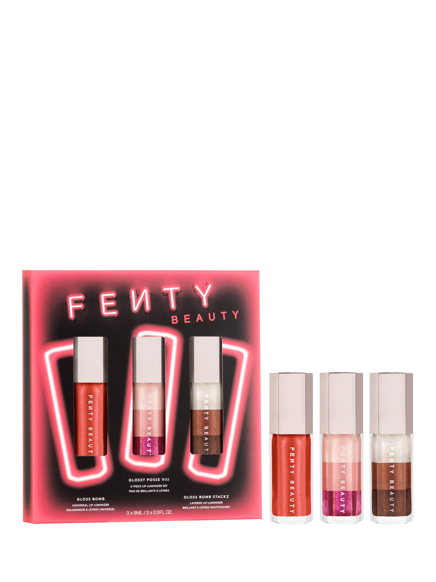 Product image 1 of 3, which shows Fenty Beauty Glossy Posse VIII Luminiser Makeup Gift Set, 3 x 9ml