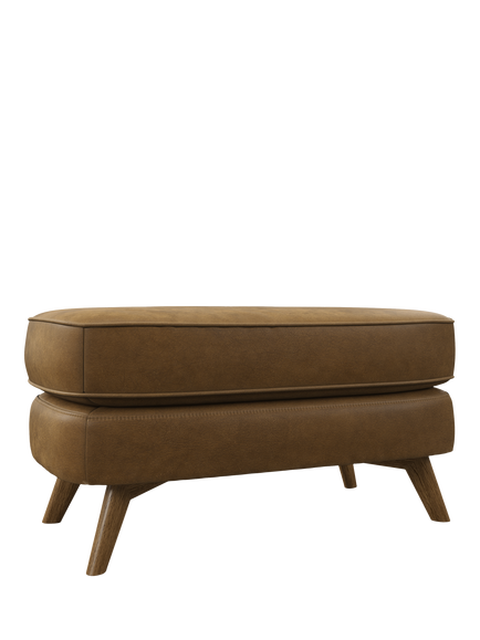 John Lewis OUTLET Barbican Leather Footstool, Light Leg, Like New, Matt Chocolate, Demetra Light Tan