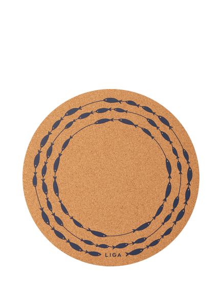 LIGA Cork Fish on Line Round Placemats, Set of 4, Natural, Natural