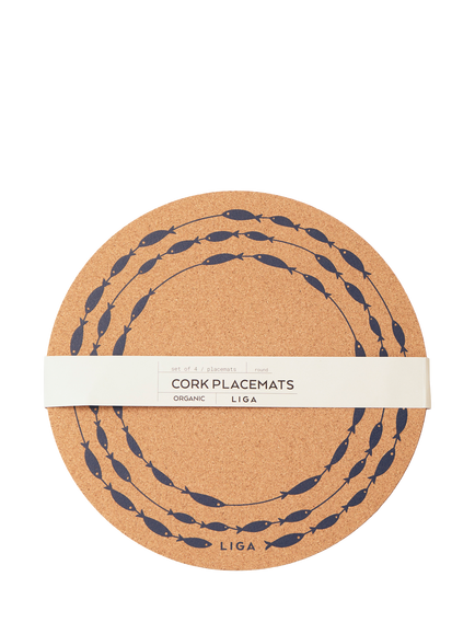LIGA Cork Fish on Line Round Placemats, Set of 4, Natural - view 2, Natural
