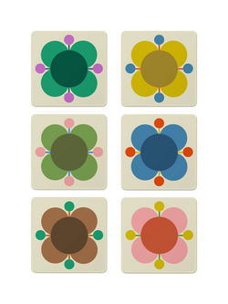 Orla Kiely Atomic Flower Cork-Backed Coaster, Set of 6, Assorted, Assorted