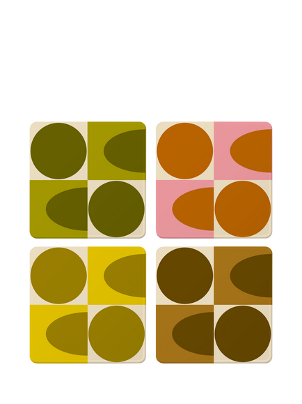 Orla Kiely Spot Square Oval Cork-Backed Coaster, Set of 4, Assorted, Assorted