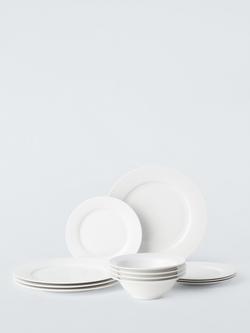 John Lewis Lattice Fine China Dinnerware Set, 12 Piece, White, White White