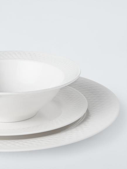 John Lewis Lattice Fine China Dinnerware Set, 12 Piece, White - view 2, White White