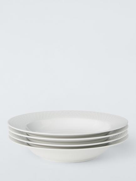 John Lewis Lattice Fine China Pasta Bowls, Set of 4, 22.8cm, White, White White
