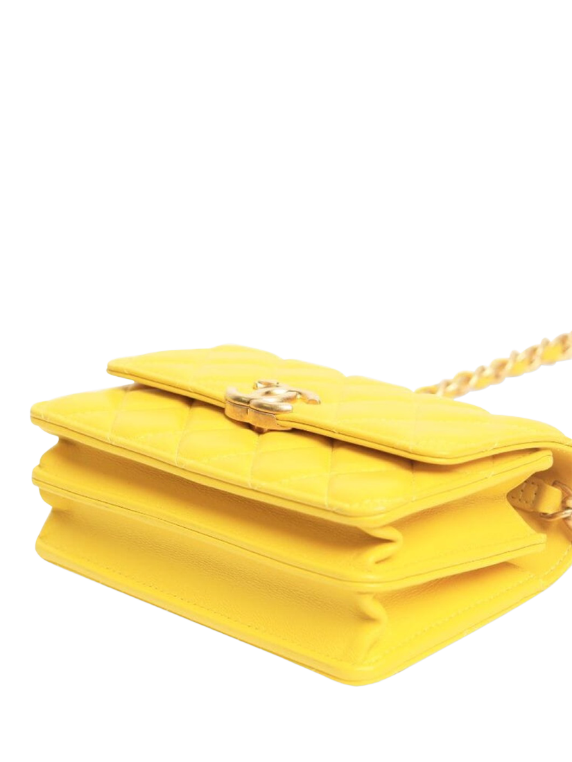 Product image 2 of 7, which shows Pre-loved CHANEL 2021 Diamond-Quilted Lambskin Candy Wallet, Lemon