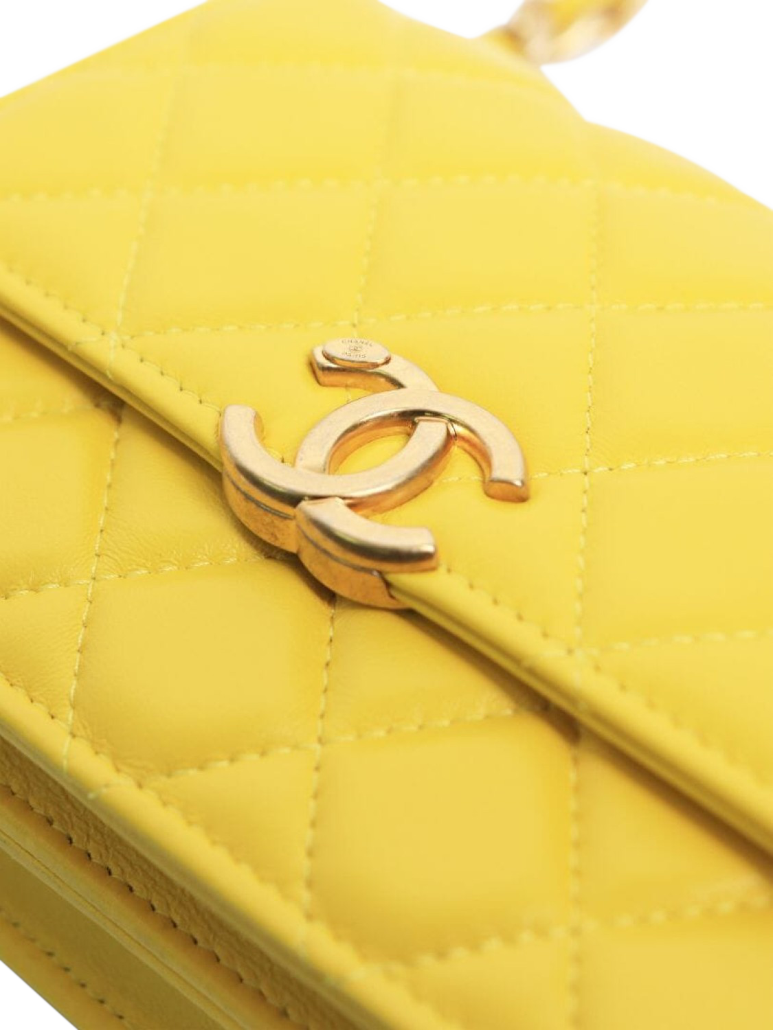 Product image 3 of 7, which shows Pre-loved CHANEL 2021 Diamond-Quilted Lambskin Candy Wallet, Lemon