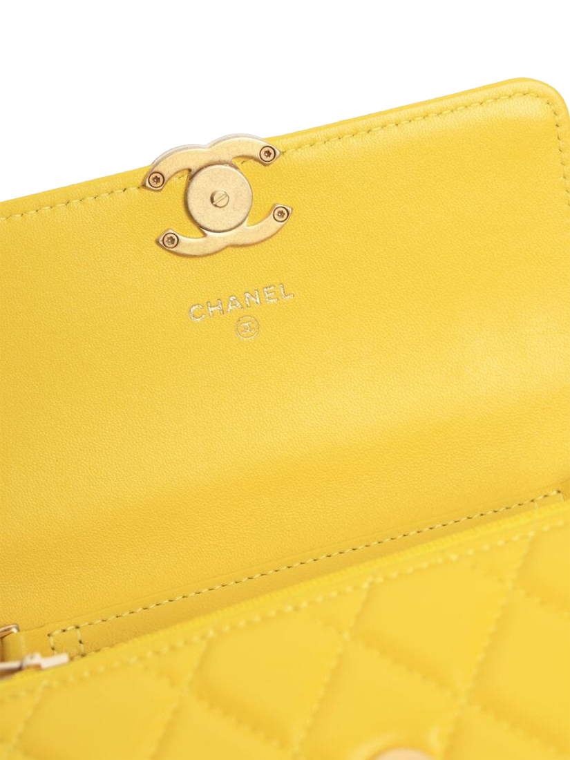 Product image 4 of 7, which shows Pre-loved CHANEL 2021 Diamond-Quilted Lambskin Candy Wallet, Lemon