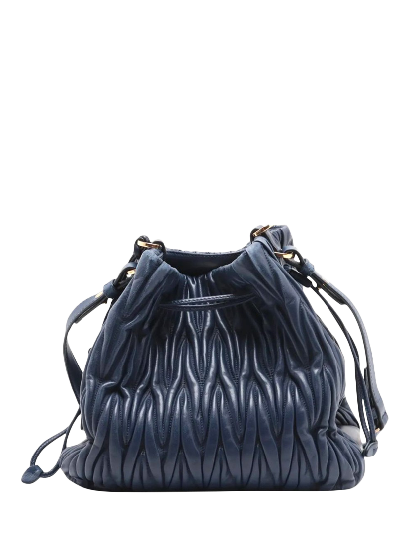 Product image 2 of 10, which shows Pre-loved Miu Miu Matelassé Leather 2-Way Bucket Bag, Dark Blue