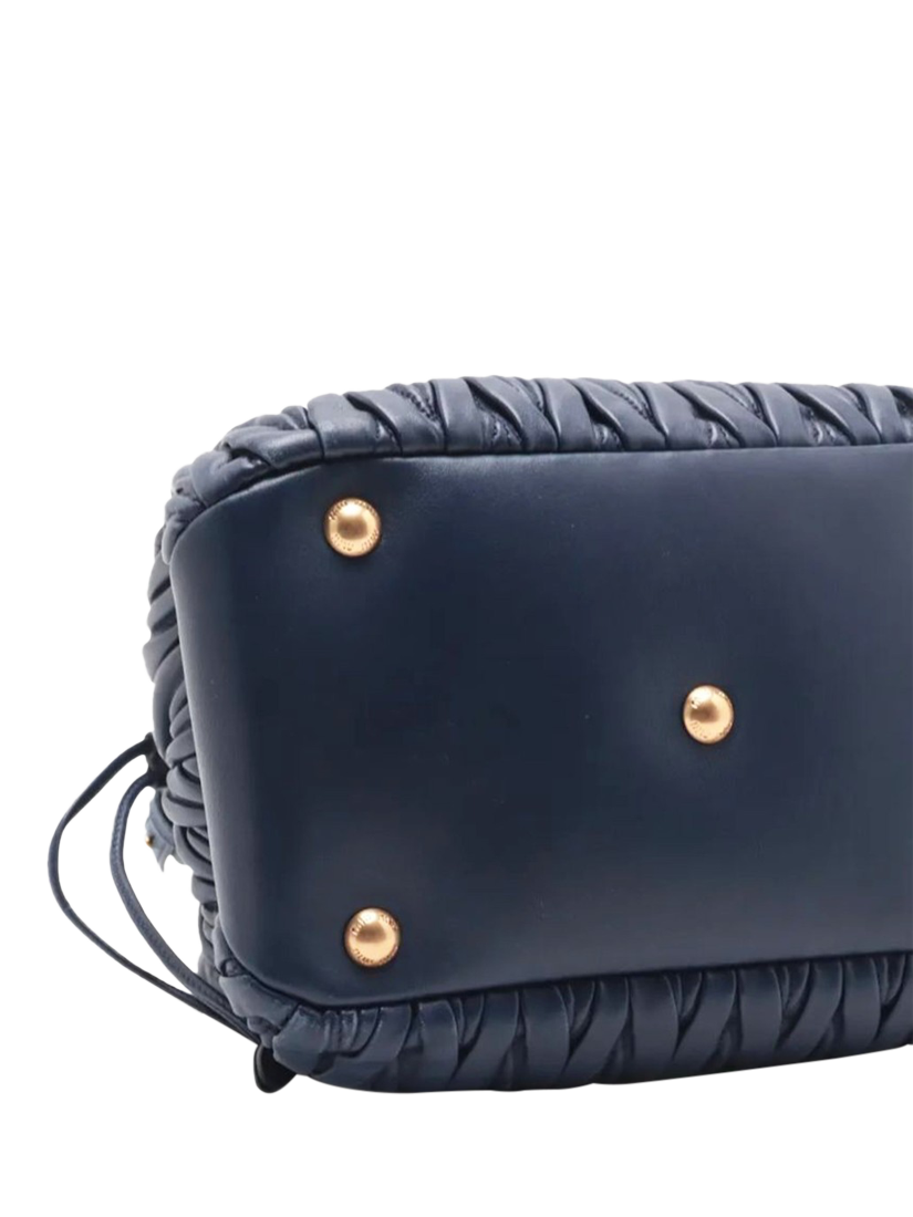 Product image 4 of 10, which shows Pre-loved Miu Miu Matelassé Leather 2-Way Bucket Bag, Dark Blue