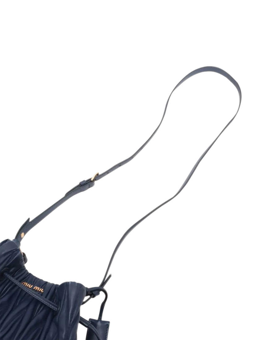 Product image 5 of 10, which shows Pre-loved Miu Miu Matelassé Leather 2-Way Bucket Bag, Dark Blue