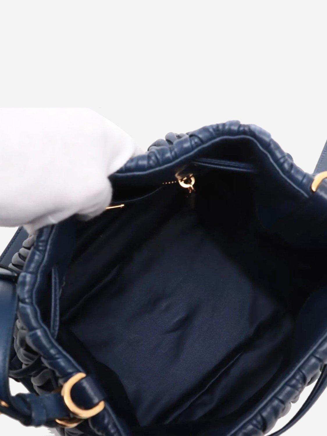 Product image 7 of 10, which shows Pre-loved Miu Miu Matelassé Leather 2-Way Bucket Bag, Dark Blue