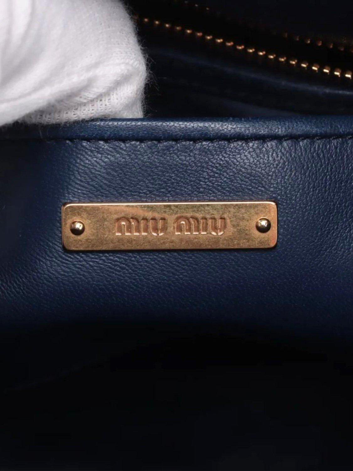Product image 10 of 10, which shows Pre-loved Miu Miu Matelassé Leather 2-Way Bucket Bag, Dark Blue
