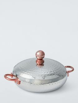 John Lewis Hammered Stainless Steel Serve Dish & Lid, 22cm, Silver/Copper, Silver Multi Silver