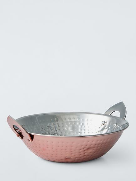 John Lewis Hammered Stainless Steel Balti Dish, 18cm, Copper, Silver Multi Silver