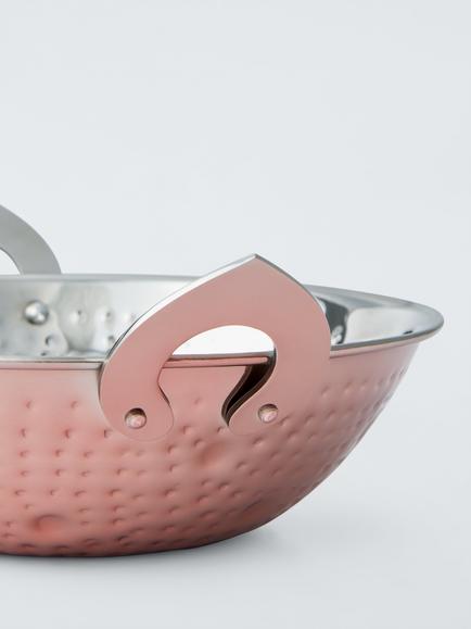 John Lewis Hammered Stainless Steel Balti Dish, 18cm, Copper - view 2, Silver Multi Silver