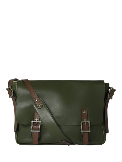 OSPREY LONDON Lorenzo Large Leather Messenger Bag, Olive & Chocolate, Olive & Chocolate