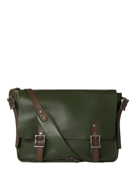 OSPREY LONDON Lorenzo Large Leather Messenger Bag, Olive & Chocolate, Olive & Chocolate