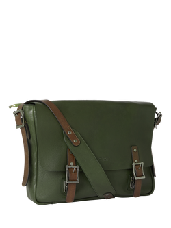 OSPREY LONDON Lorenzo Large Leather Messenger Bag, Olive & Chocolate - view 2, Olive & Chocolate