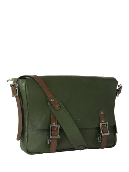 OSPREY LONDON Lorenzo Large Leather Messenger Bag, Olive & Chocolate - view 2, Olive & Chocolate