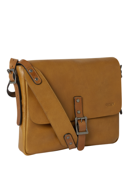 OSPREY LONDON Lorenzo Medium Leather Messenger Bag, Tan - view 2, Tan