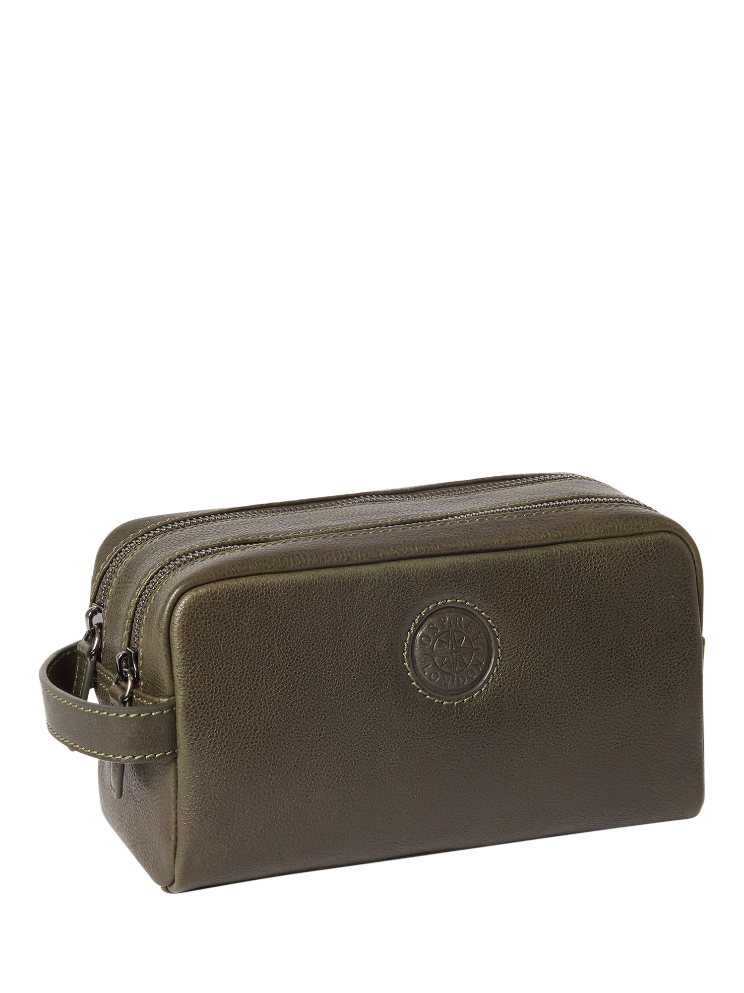 Product image 2 of 5, which shows OSPREY LONDON The Compass Leather Washbag, Dark Olive