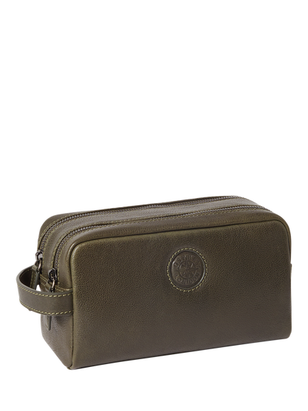 OSPREY LONDON The Compass Leather Washbag - view 2, Dark Olive