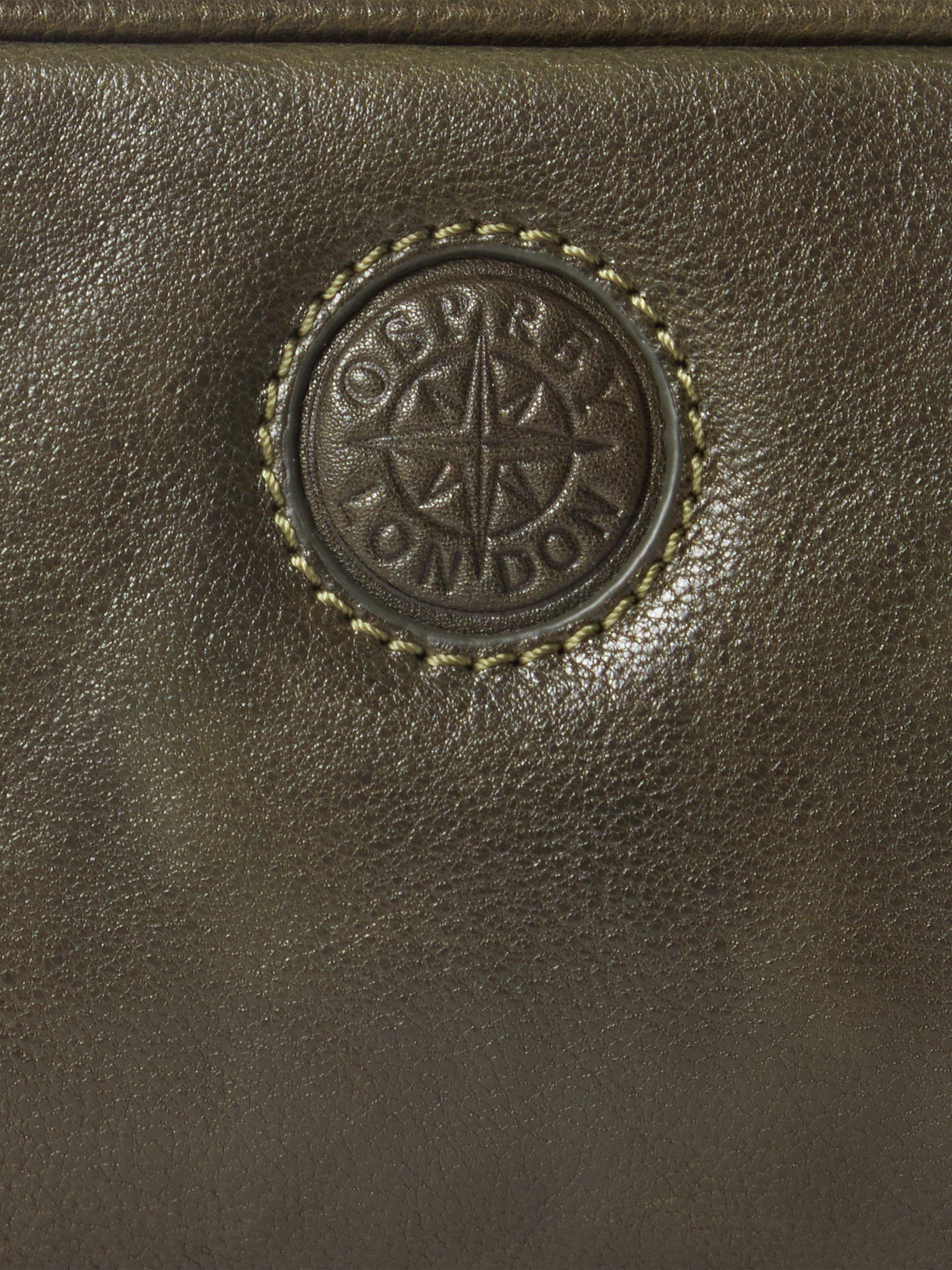 Product image 4 of 5, which shows OSPREY LONDON The Compass Leather Washbag, Dark Olive