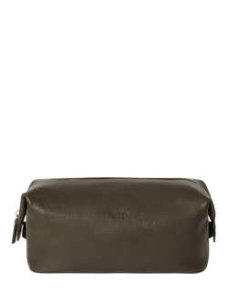 OSPREY LONDON Toby Leather Washbag, Dark Olive