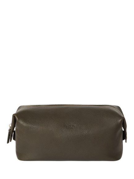 OSPREY LONDON Toby Leather Washbag, Dark Olive