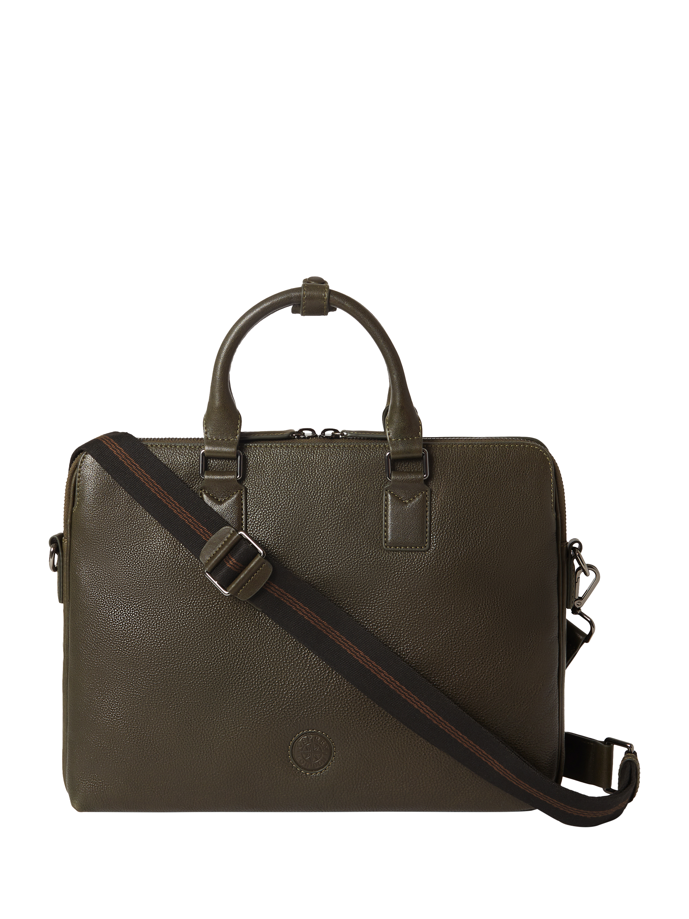 Product image 1 of 5, which shows OSPREY LONDON Compass Leather Laptop Bag, Dark Olive