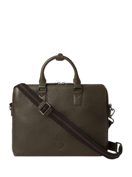 OSPREY LONDON Compass Leather Laptop Bag, Dark Olive