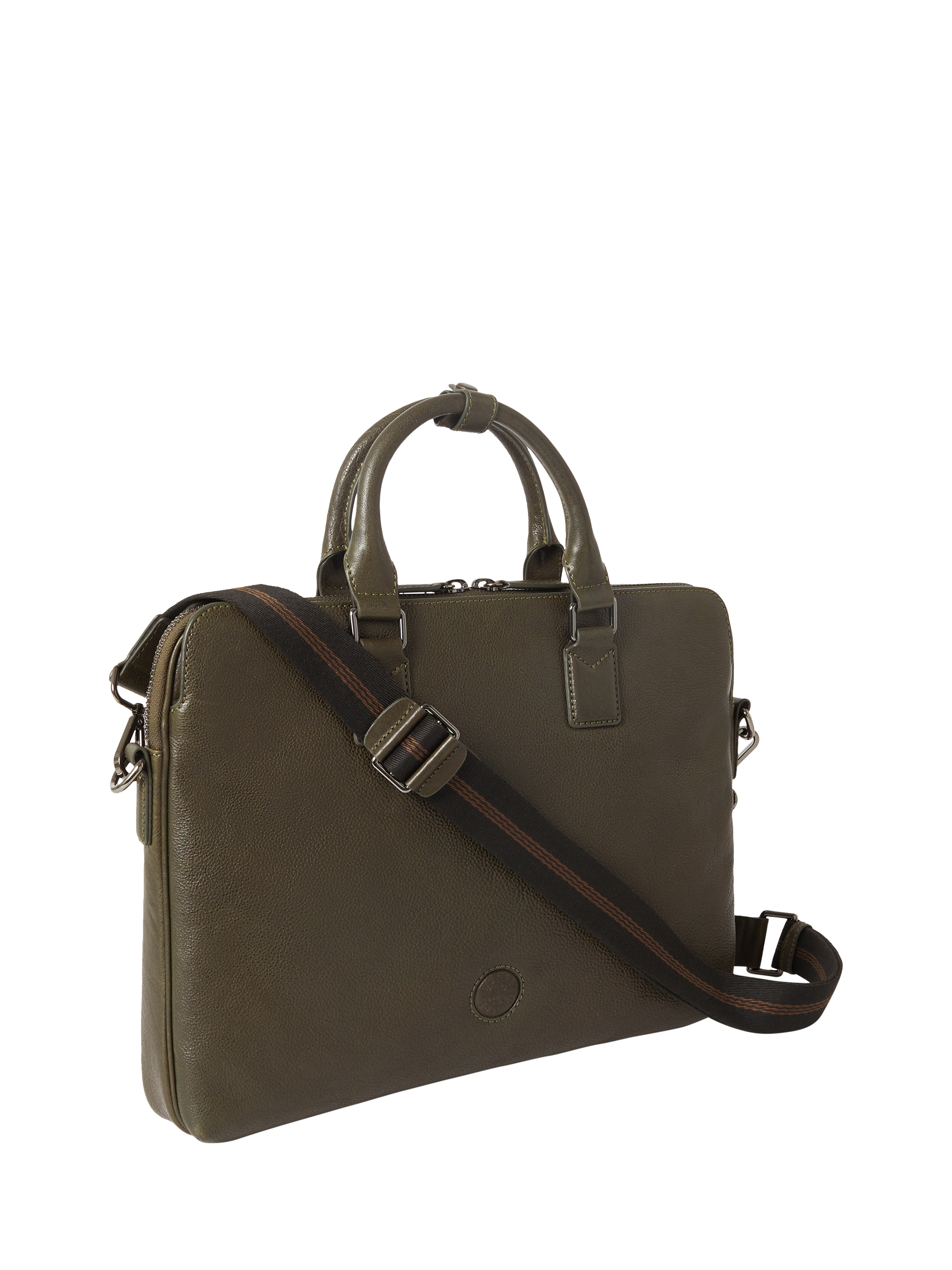Product image 2 of 5, which shows OSPREY LONDON Compass Leather Laptop Bag, Dark Olive