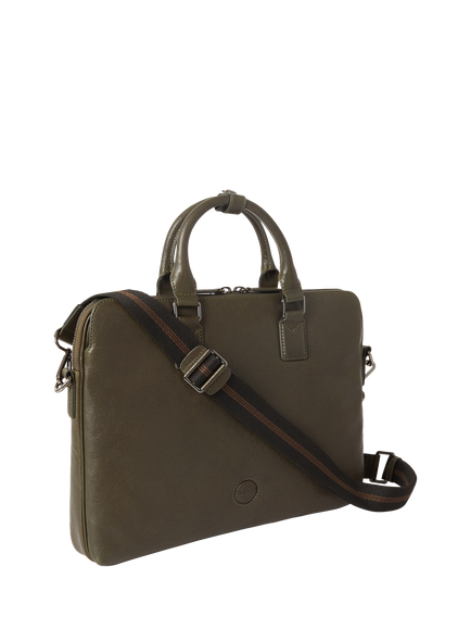 OSPREY LONDON Compass Leather Laptop Bag - view 2, Dark Olive