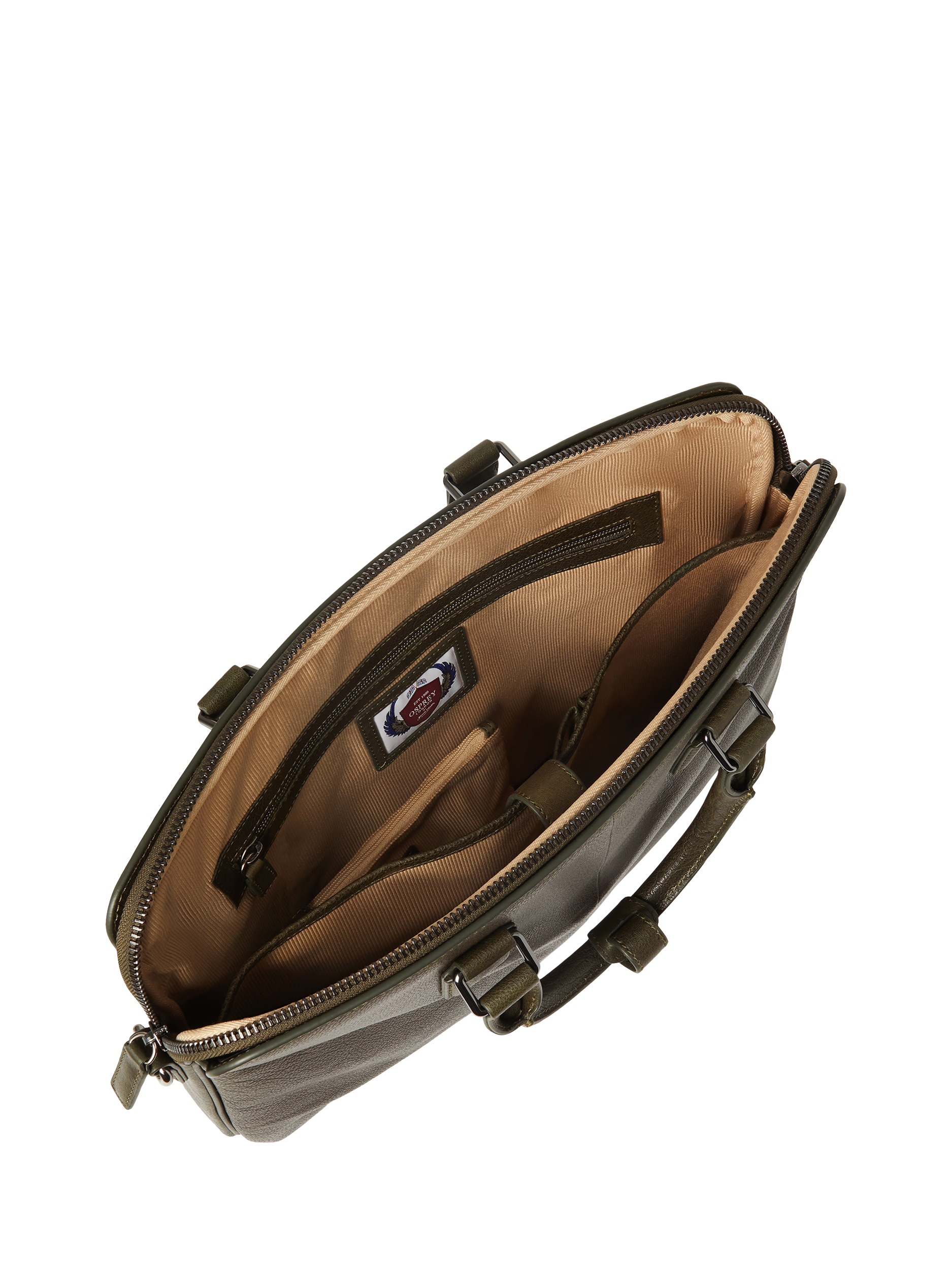 Product image 5 of 5, which shows OSPREY LONDON Compass Leather Laptop Bag, Dark Olive