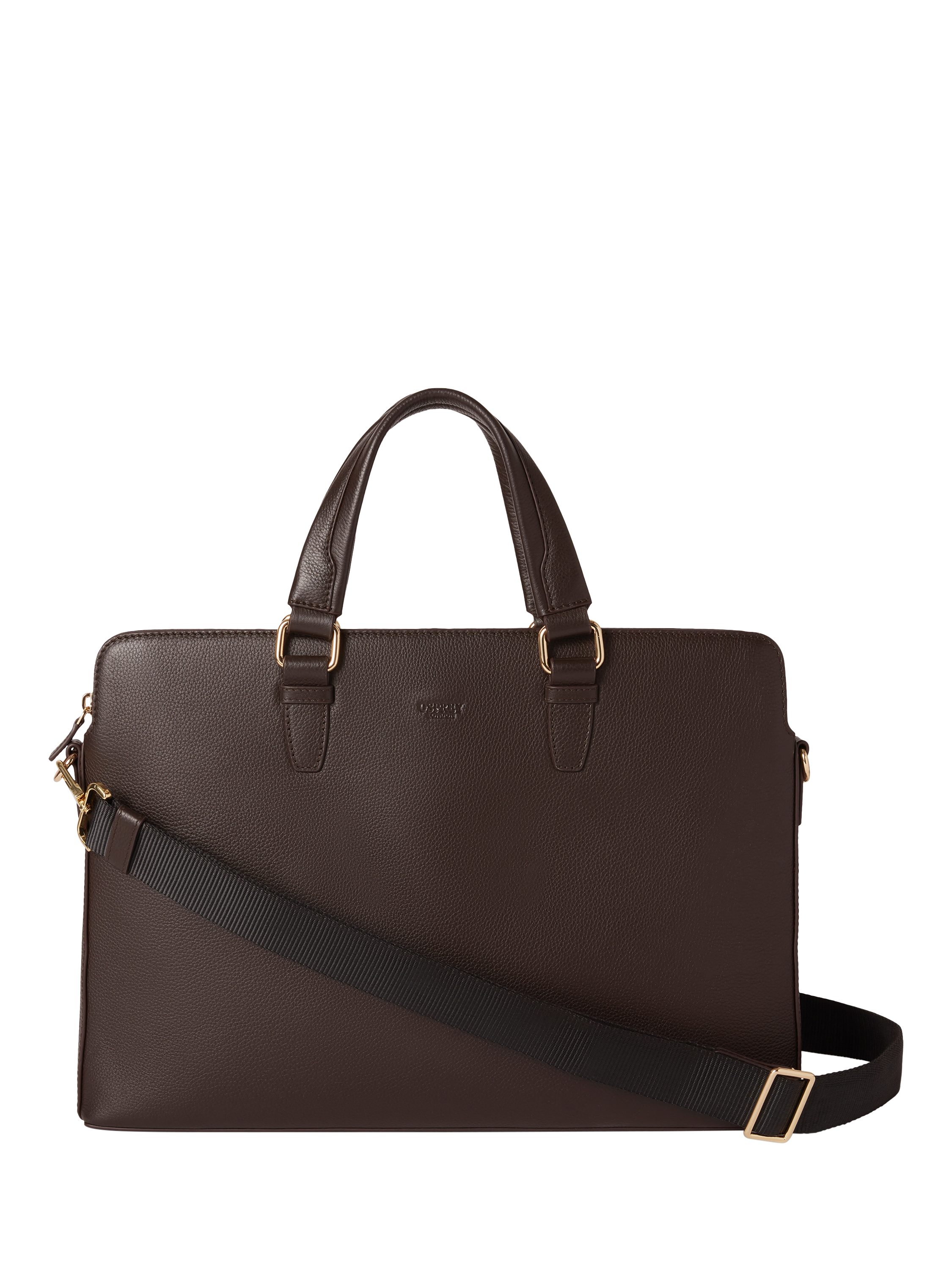 Product image 1 of 6, which shows OSPREY LONDON Mercury Leather Laptop Bag, Chocolate