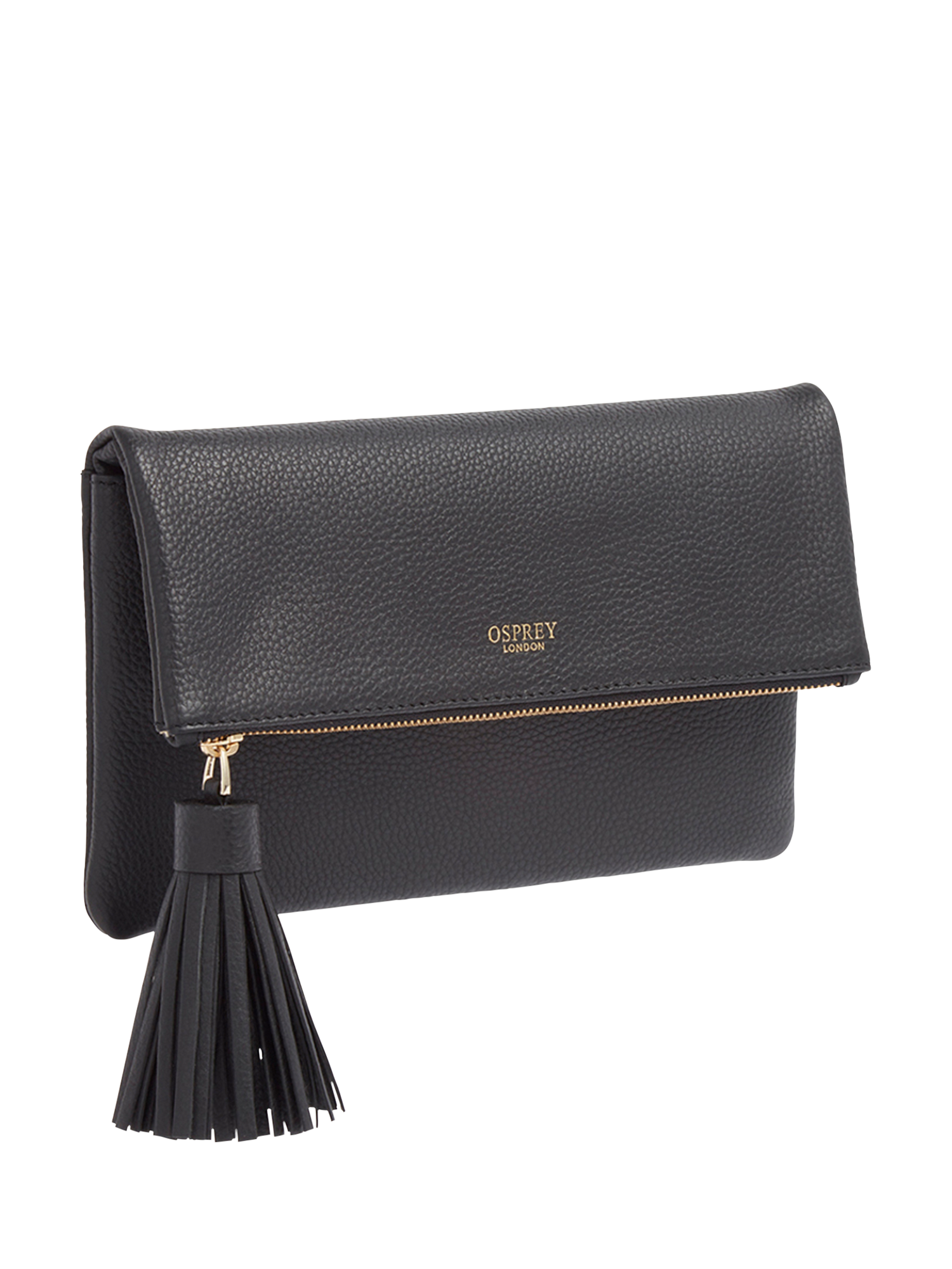 Product image 2 of 5, which shows OSPREY LONDON Bexley Leather Clutch Bag, Black