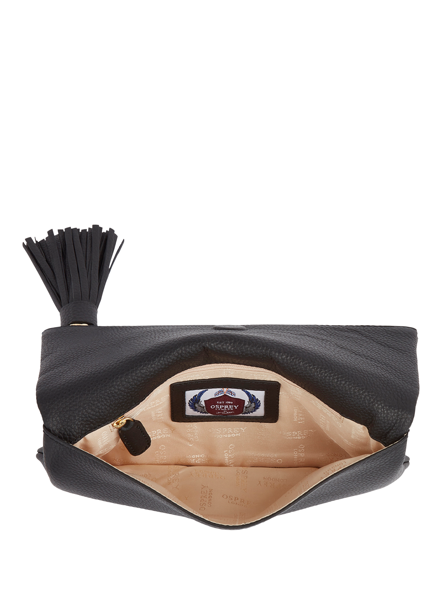 Product image 4 of 5, which shows OSPREY LONDON Bexley Leather Clutch Bag, Black