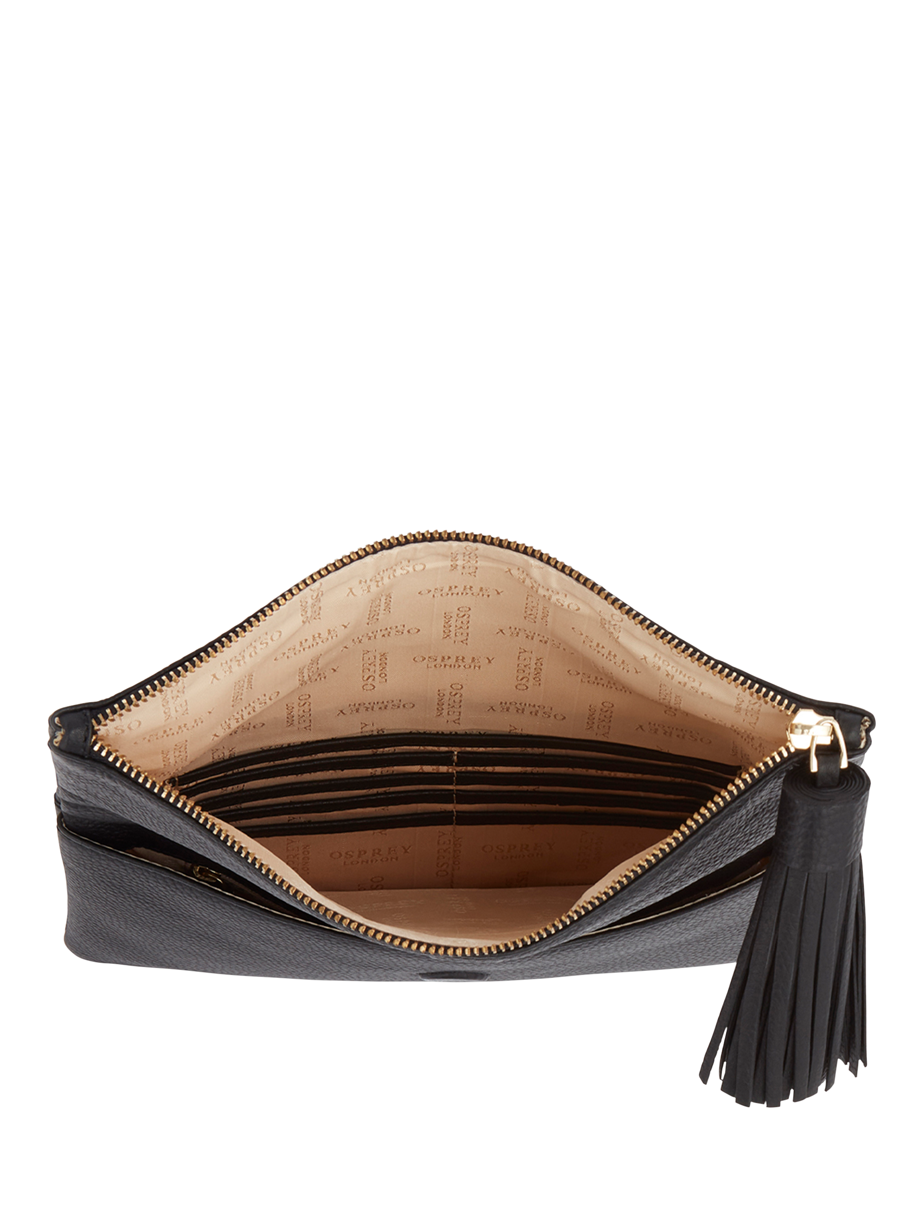 Product image 5 of 5, which shows OSPREY LONDON Bexley Leather Clutch Bag, Black