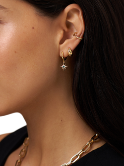 Orelia Tapered Crystal Starburst Huggie Hoop Earrings - view 2, Crystal