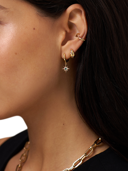 Orelia Tapered Crystal Starburst Huggie Hoop Earrings - view 2, Crystal